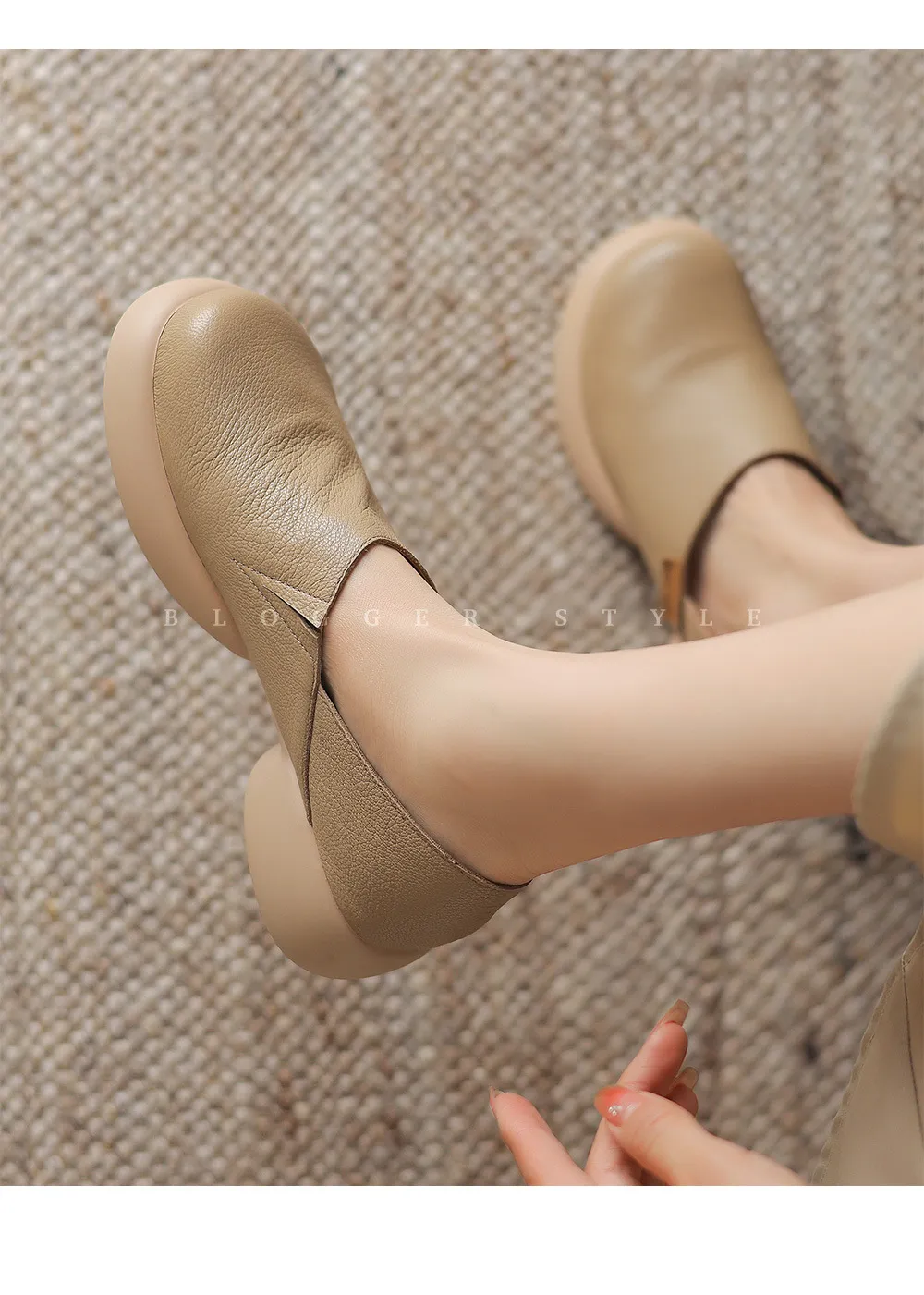 Spring and Autumn Round Toe Thick Sole Chunky Heel Single Shoes, Comfortable and Simple Sheepskin Women's Shoes