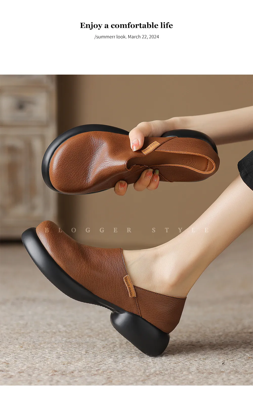 Spring and Autumn Round Toe Thick Sole Chunky Heel Single Shoes, Comfortable and Simple Sheepskin Women's Shoes