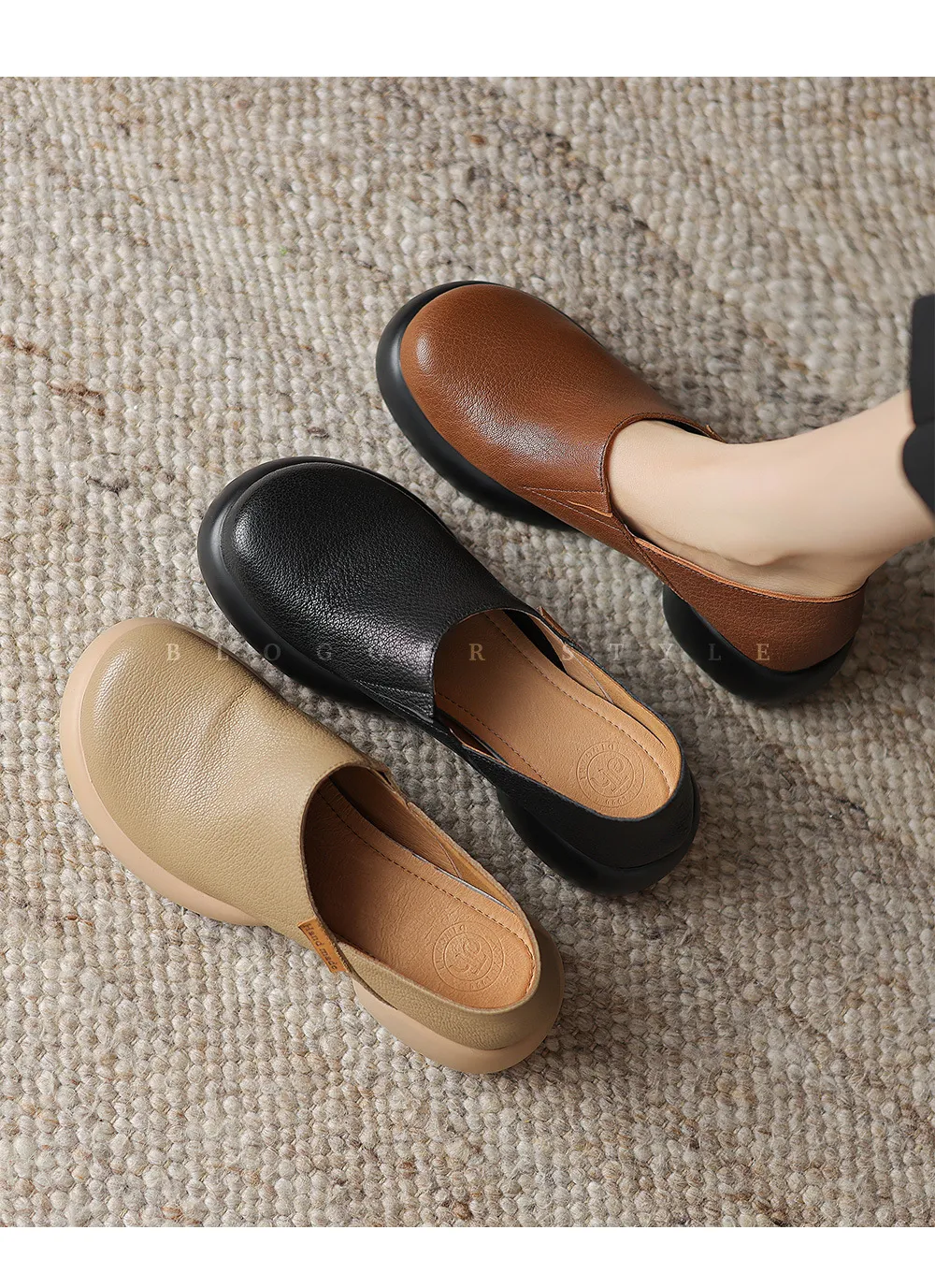 Spring and Autumn Round Toe Thick Sole Chunky Heel Single Shoes, Comfortable and Simple Sheepskin Women's Shoes