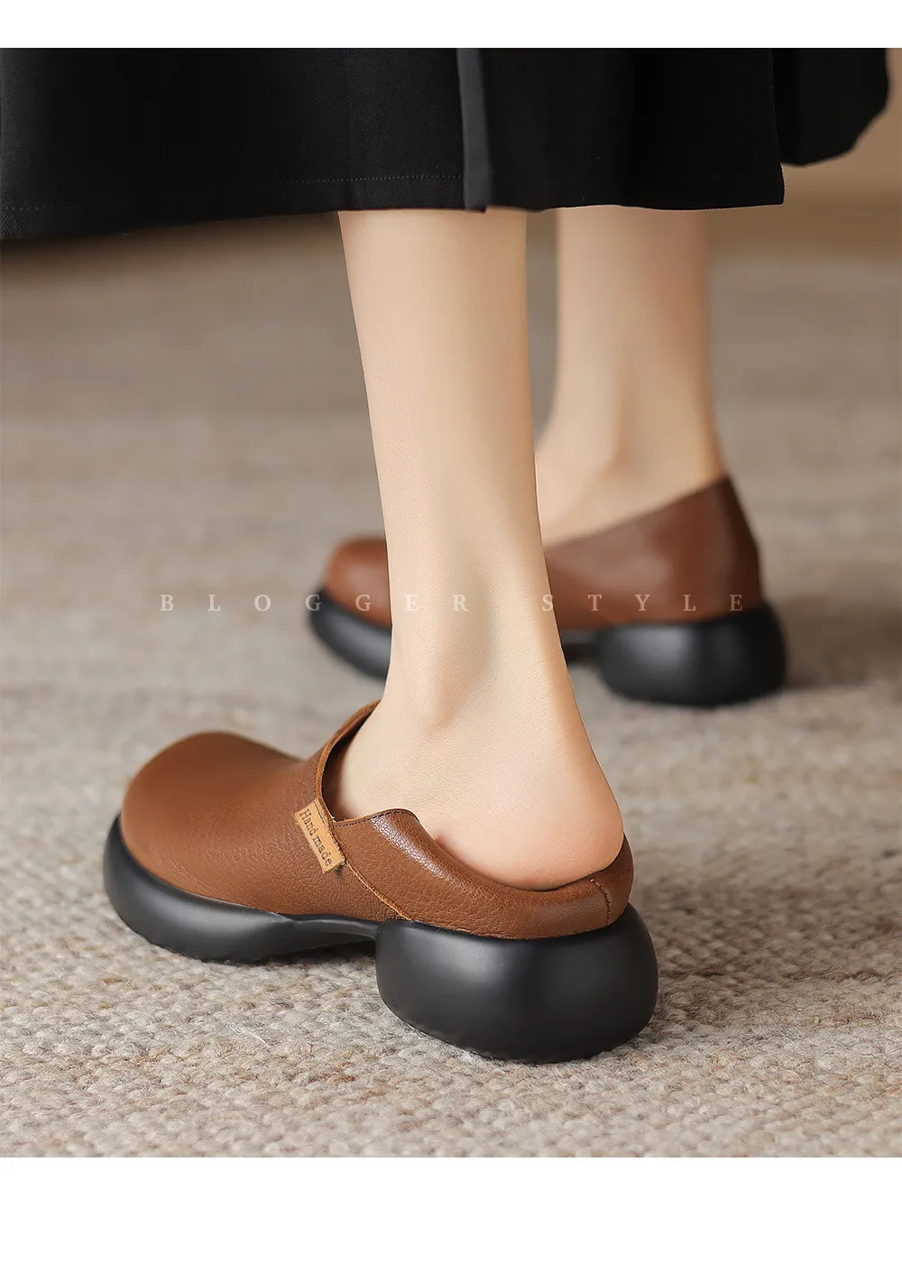 Spring and Autumn Round Toe Thick Sole Chunky Heel Single Shoes, Comfortable and Simple Sheepskin Women's Shoes