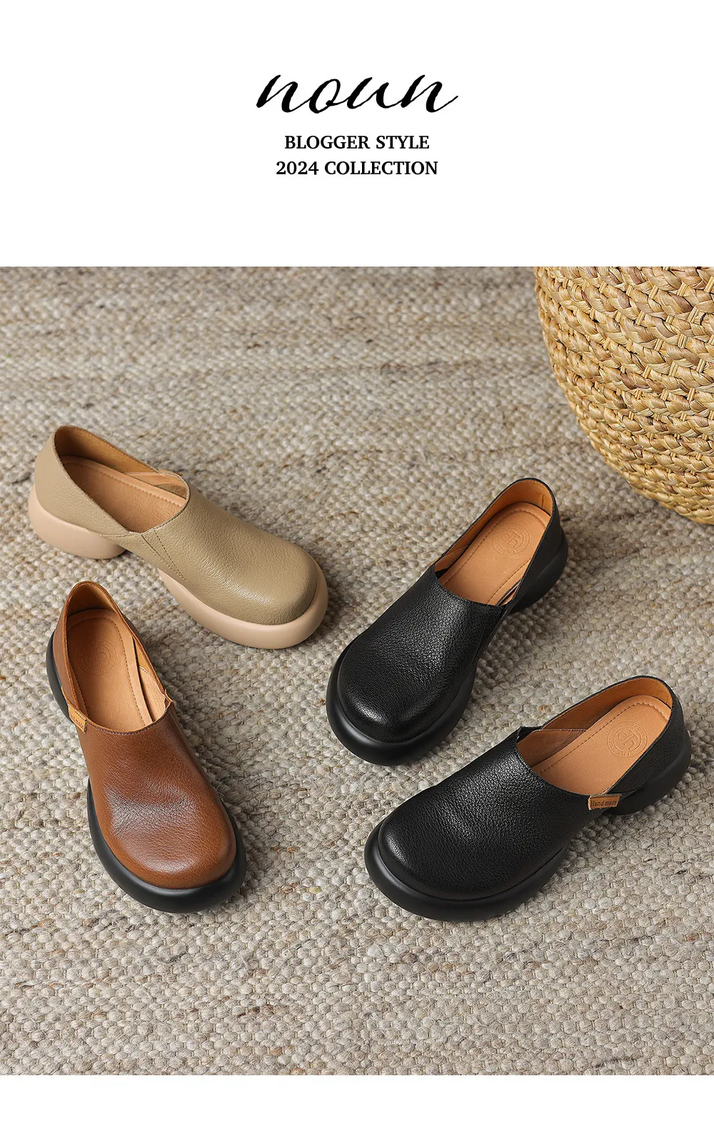 Spring and Autumn Round Toe Thick Sole Chunky Heel Single Shoes, Comfortable and Simple Sheepskin Women's Shoes