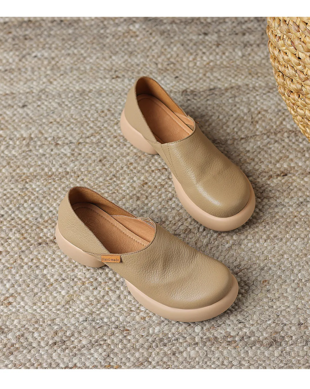Spring and Autumn Round Toe Thick Sole Chunky Heel Single Shoes, Comfortable and Simple Sheepskin Women's Shoes