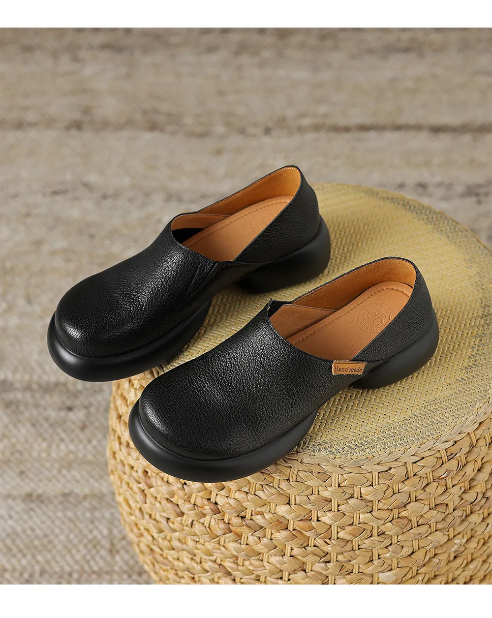 Spring and Autumn Round Toe Thick Sole Chunky Heel Single Shoes, Comfortable and Simple Sheepskin Women's Shoes