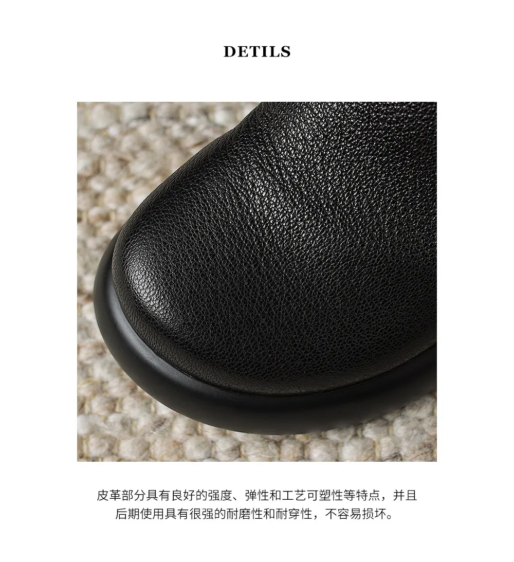 Spring and Autumn Round Toe Thick Sole Chunky Heel Single Shoes, Comfortable and Simple Sheepskin Women's Shoes
