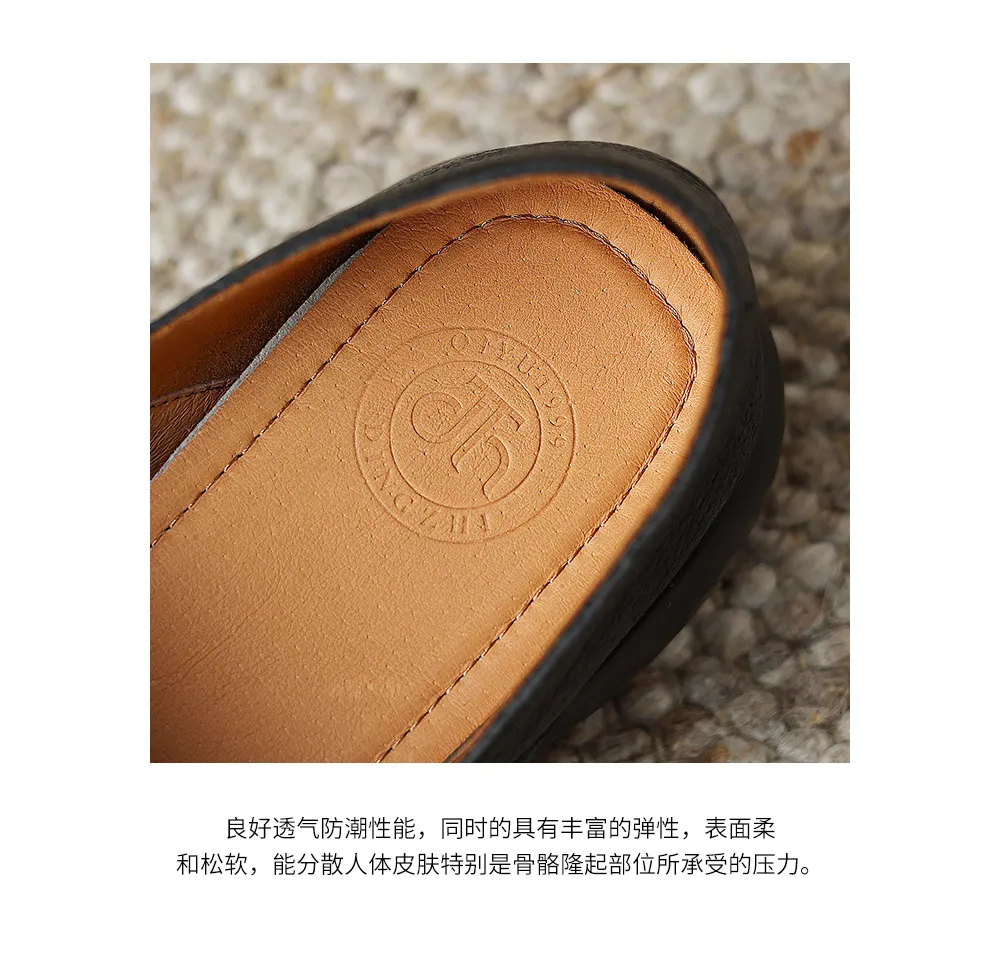 Spring and Autumn Round Toe Thick Sole Chunky Heel Single Shoes, Comfortable and Simple Sheepskin Women's Shoes
