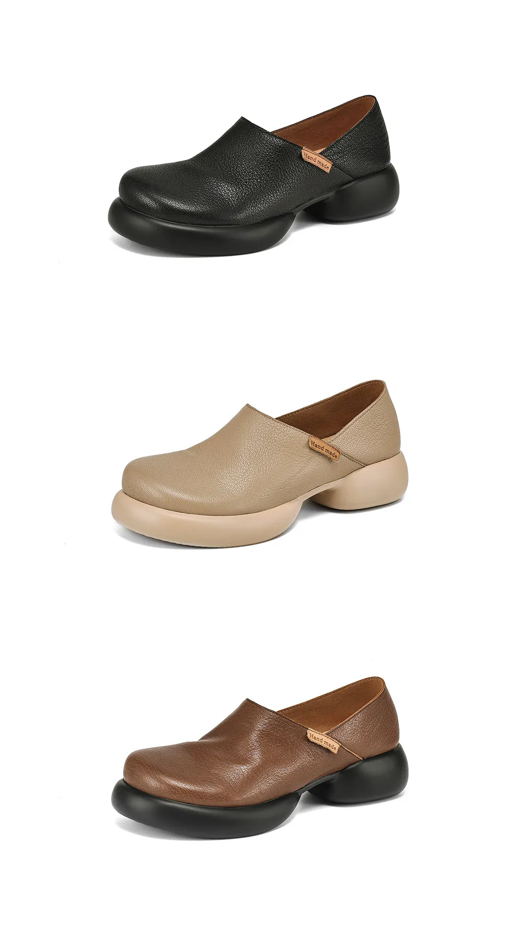 Spring and Autumn Round Toe Thick Sole Chunky Heel Single Shoes, Comfortable and Simple Sheepskin Women's Shoes