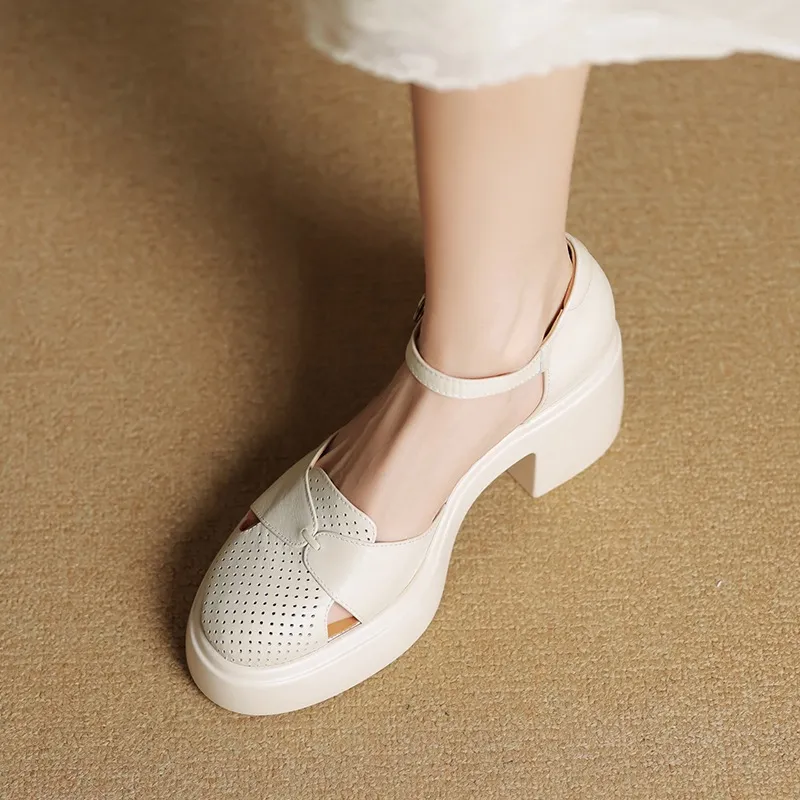 Spring/Summer Buckle Sandals, Thick Sole, Chunky Heel, High Heel, Round Toe, Comfortable Women's Shoes