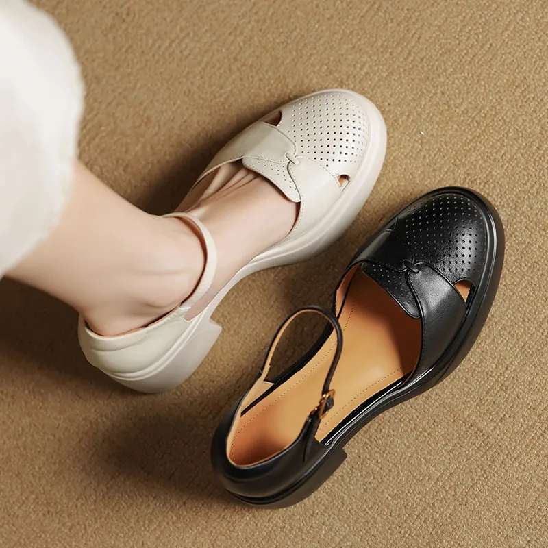 Spring/Summer Buckle Sandals, Thick Sole, Chunky Heel, High Heel, Round Toe, Comfortable Women's Shoes