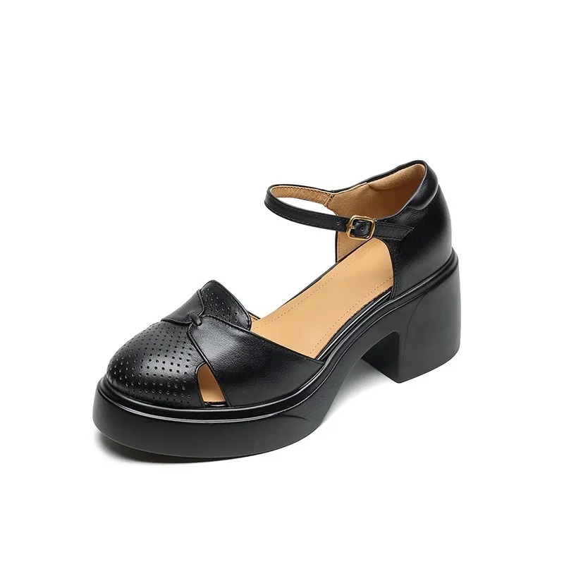 Spring/Summer Buckle Sandals, Thick Sole, Chunky Heel, High Heel, Round Toe, Comfortable Women's Shoes