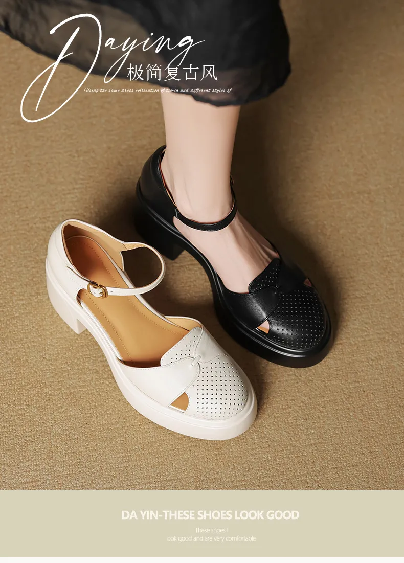 Spring/Summer Buckle Sandals, Thick Sole, Chunky Heel, High Heel, Round Toe, Comfortable Women's Shoes