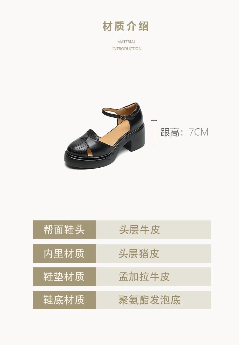 Spring/Summer Buckle Sandals, Thick Sole, Chunky Heel, High Heel, Round Toe, Comfortable Women's Shoes