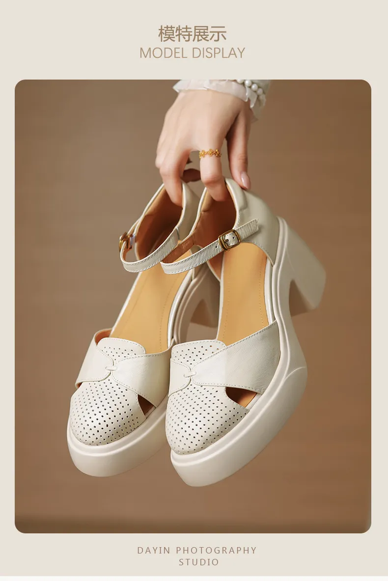 Spring/Summer Buckle Sandals, Thick Sole, Chunky Heel, High Heel, Round Toe, Comfortable Women's Shoes