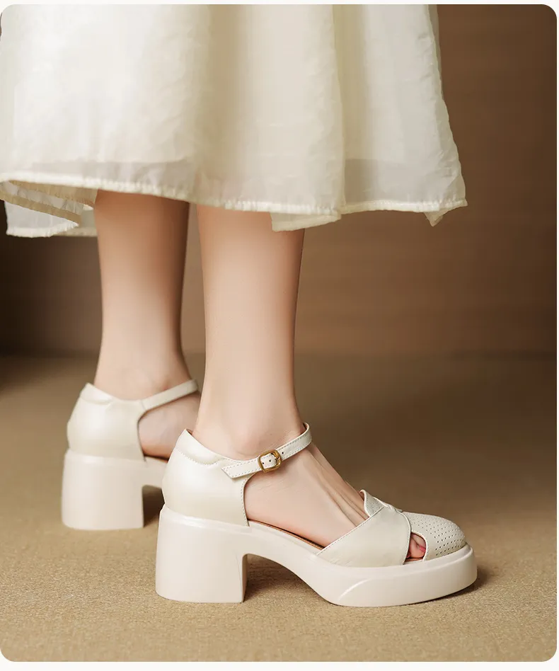 Spring/Summer Buckle Sandals, Thick Sole, Chunky Heel, High Heel, Round Toe, Comfortable Women's Shoes