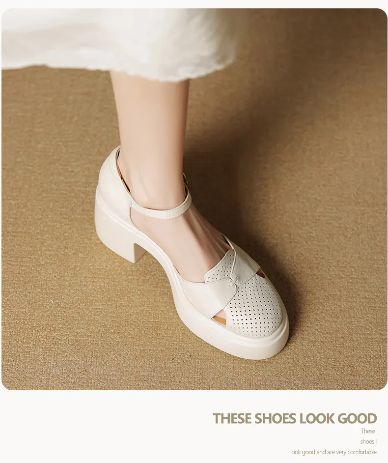Spring/Summer Buckle Sandals, Thick Sole, Chunky Heel, High Heel, Round Toe, Comfortable Women's Shoes