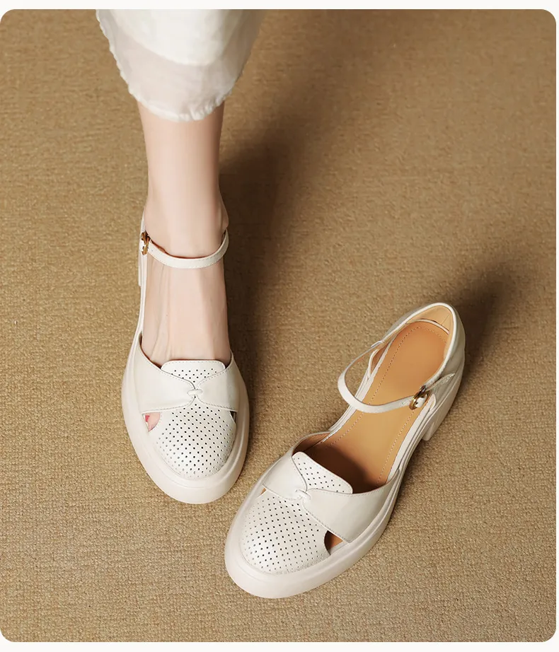 Spring/Summer Buckle Sandals, Thick Sole, Chunky Heel, High Heel, Round Toe, Comfortable Women's Shoes