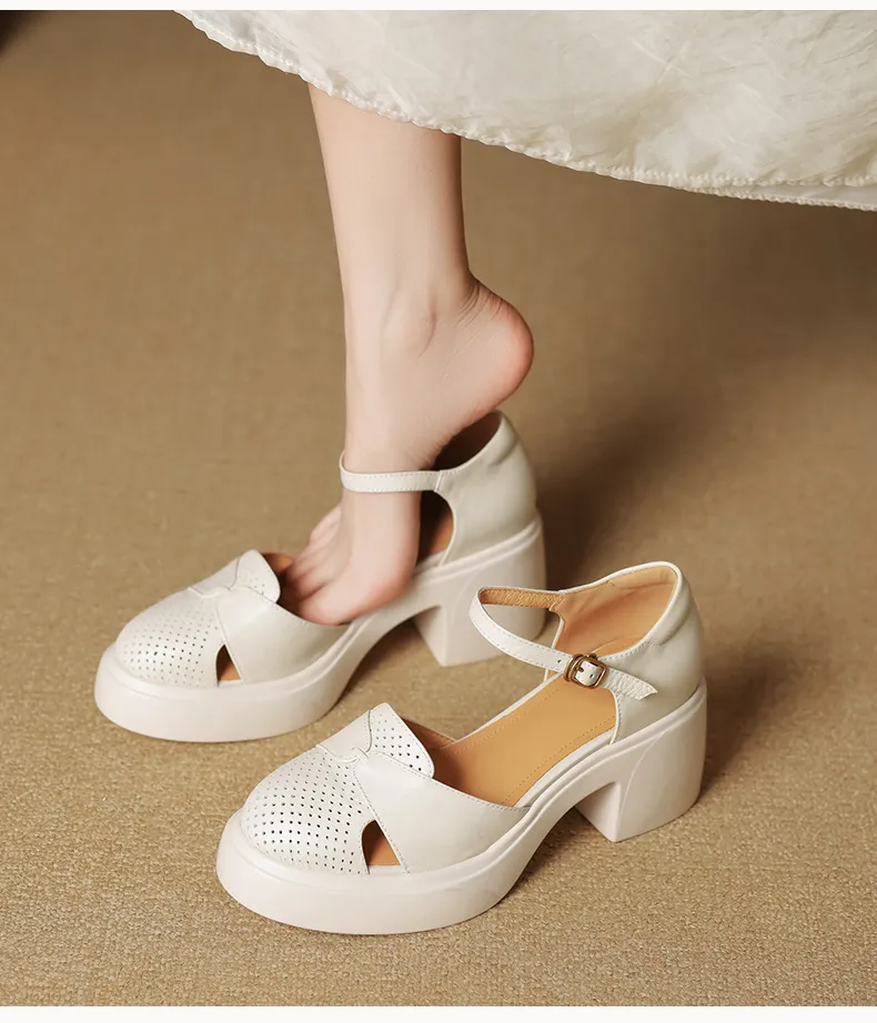 Spring/Summer Buckle Sandals, Thick Sole, Chunky Heel, High Heel, Round Toe, Comfortable Women's Shoes