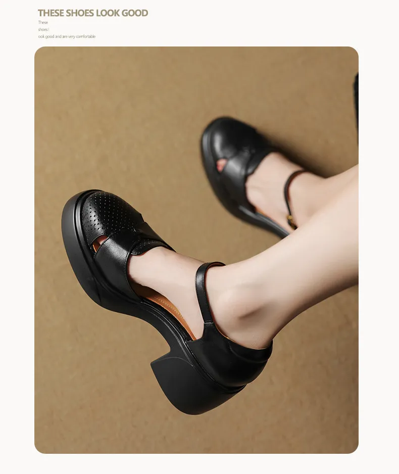 Spring/Summer Buckle Sandals, Thick Sole, Chunky Heel, High Heel, Round Toe, Comfortable Women's Shoes