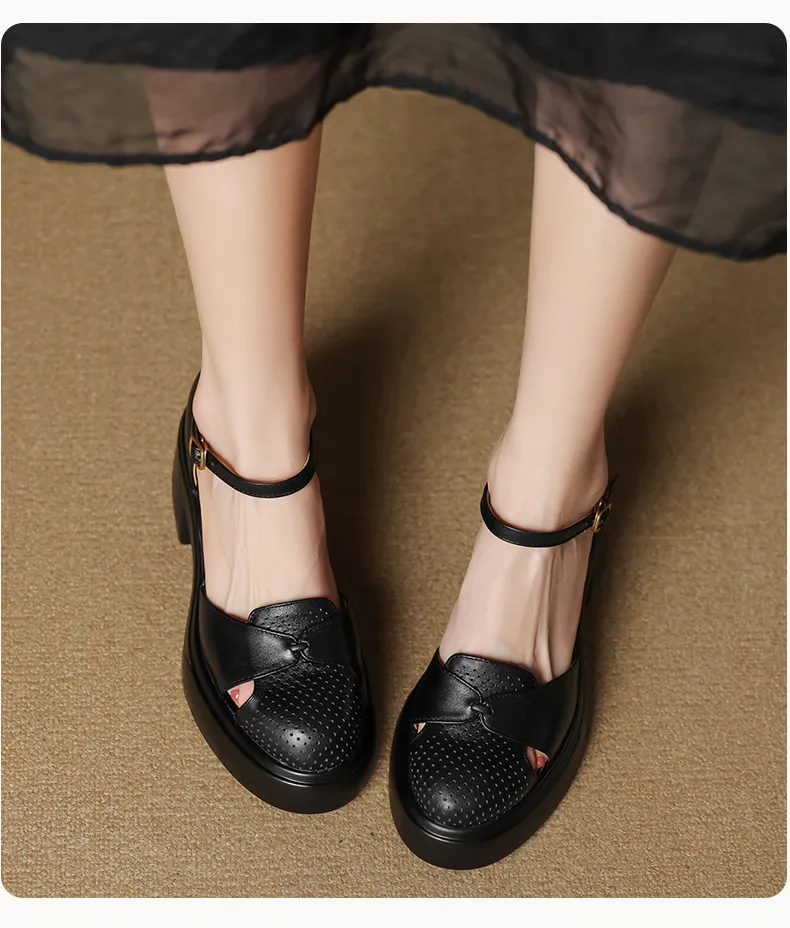 Spring/Summer Buckle Sandals, Thick Sole, Chunky Heel, High Heel, Round Toe, Comfortable Women's Shoes