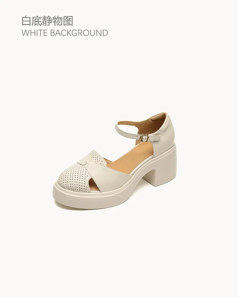 Spring/Summer Buckle Sandals, Thick Sole, Chunky Heel, High Heel, Round Toe, Comfortable Women's Shoes