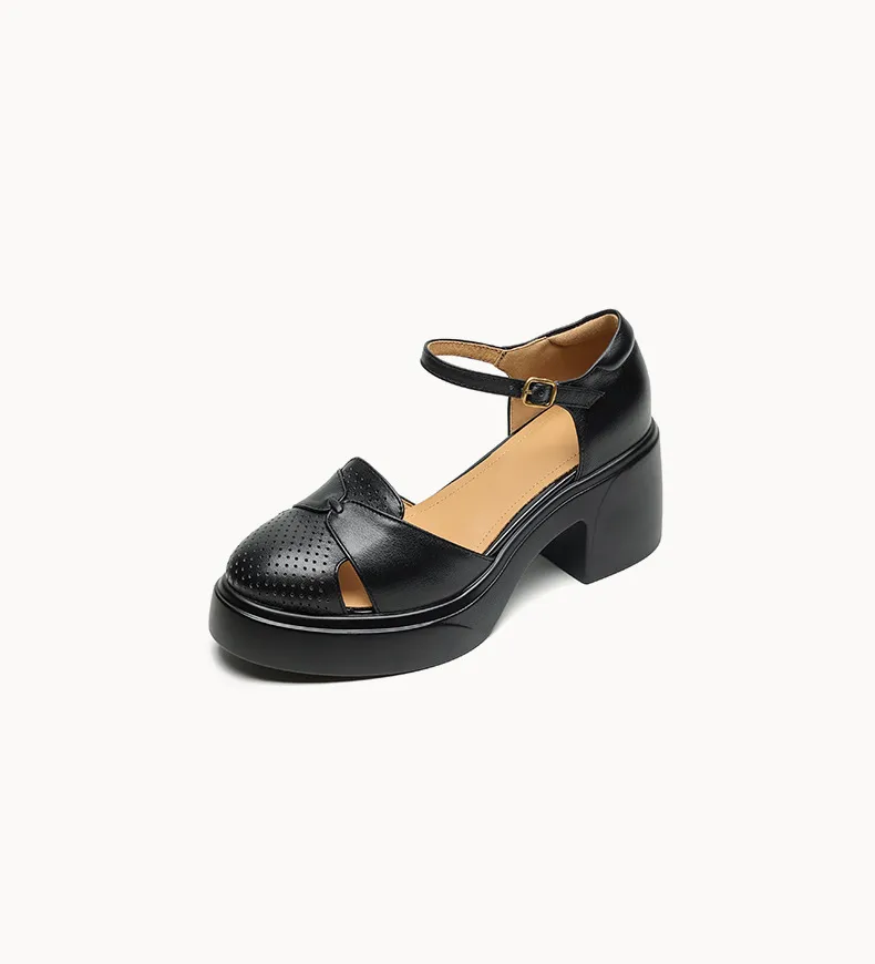 Spring/Summer Buckle Sandals, Thick Sole, Chunky Heel, High Heel, Round Toe, Comfortable Women's Shoes