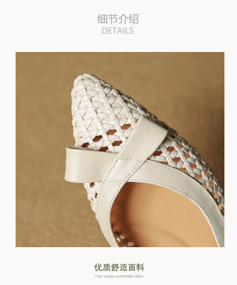 Spring/Summer Pointed Toe Flats Kitten Heel High Heels Bow Hollow Out Leather Fashion Women's Shoes