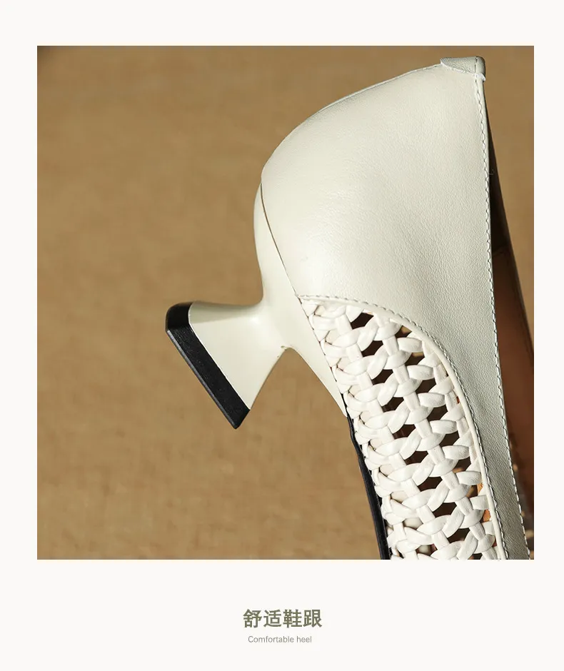 Spring/Summer Pointed Toe Flats Kitten Heel High Heels Bow Hollow Out Leather Fashion Women's Shoes