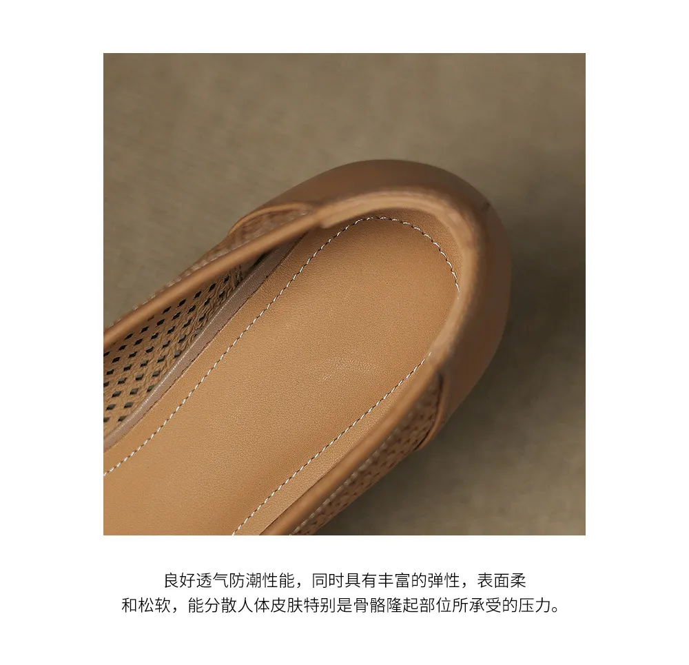 Spring/Summer Square Toe Chunky Heel High Heel Flats with Hollow Out Rhinestones and Cowhide Fashion Shoes for Women