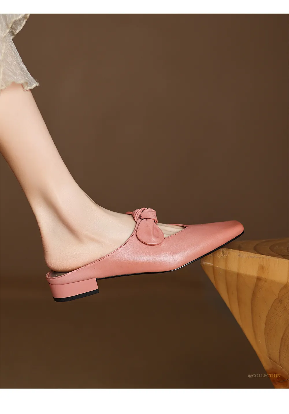 Spring/Summer Slippers, Square Toe, Bow, Chunky Heel, Mid-Heel, Fashionable Women's Shoes, Simple and Comfortable