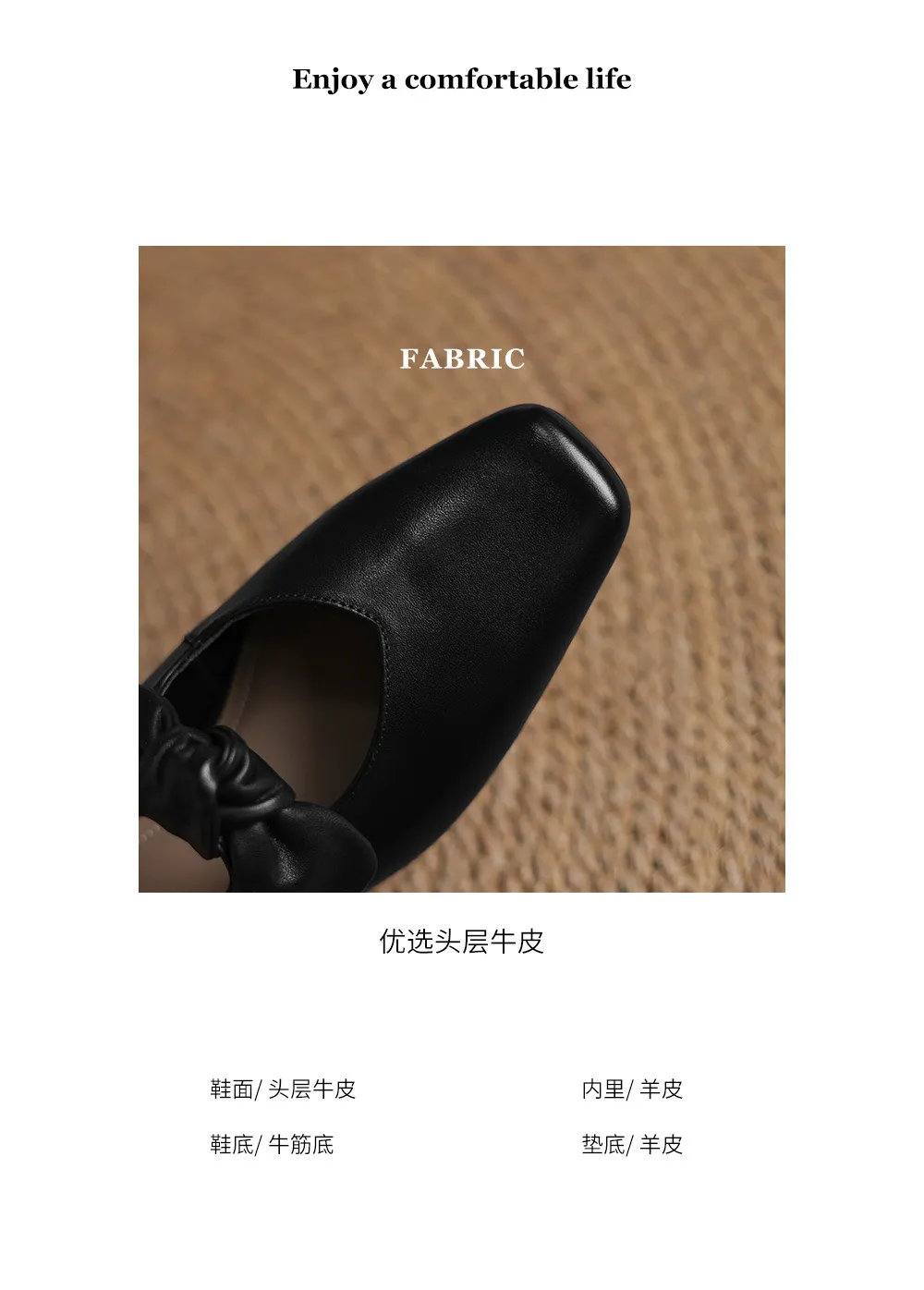 Spring/Summer Slippers, Square Toe, Bow, Chunky Heel, Mid-Heel, Fashionable Women's Shoes, Simple and Comfortable