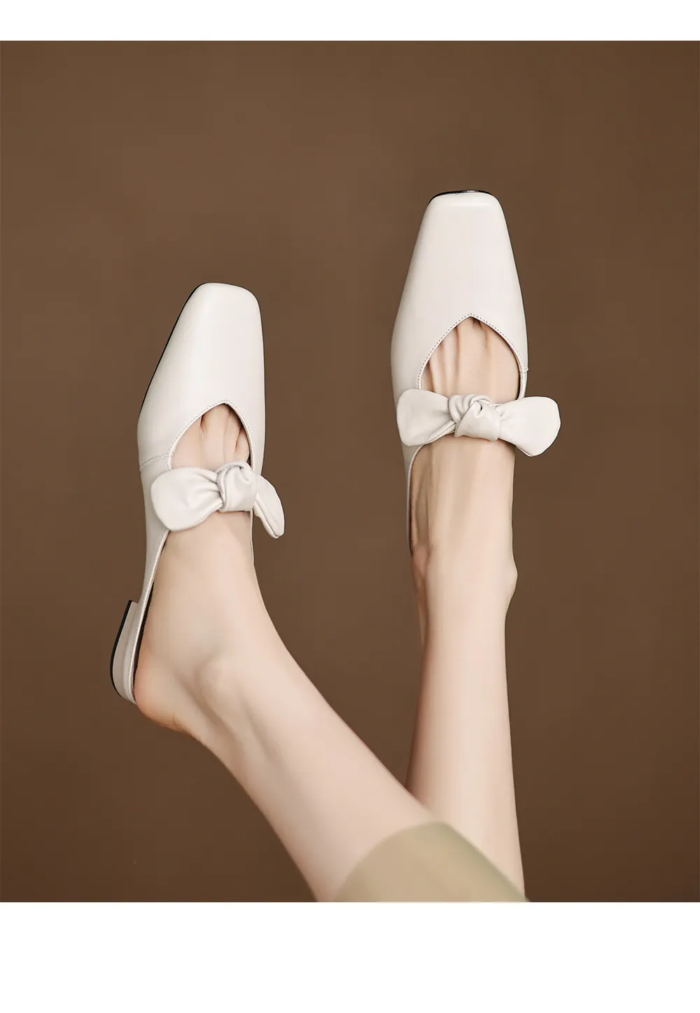 Spring/Summer Slippers, Square Toe, Bow, Chunky Heel, Mid-Heel, Fashionable Women's Shoes, Simple and Comfortable