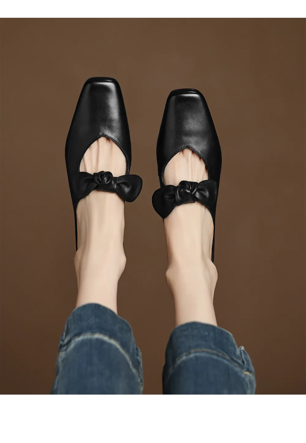 Spring/Summer Slippers, Square Toe, Bow, Chunky Heel, Mid-Heel, Fashionable Women's Shoes, Simple and Comfortable