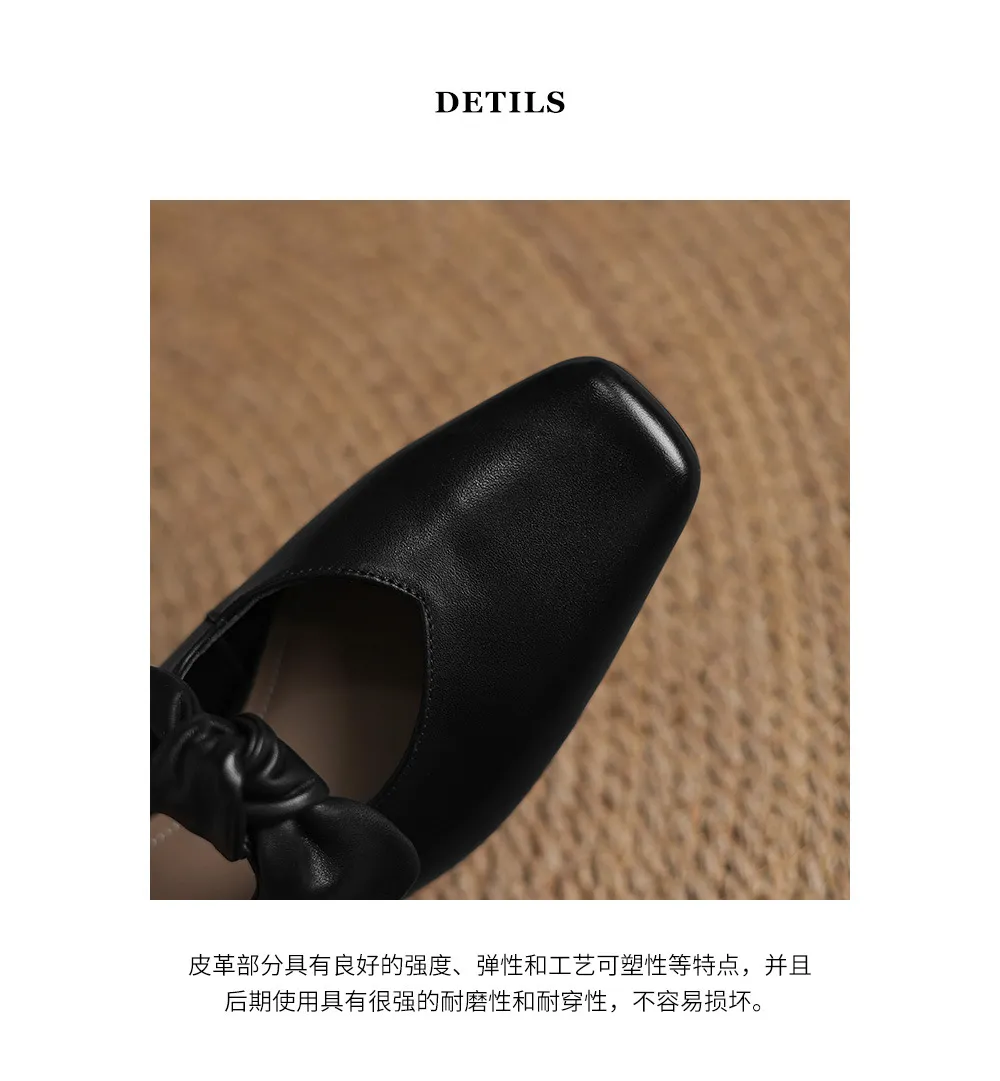Spring/Summer Slippers, Square Toe, Bow, Chunky Heel, Mid-Heel, Fashionable Women's Shoes, Simple and Comfortable