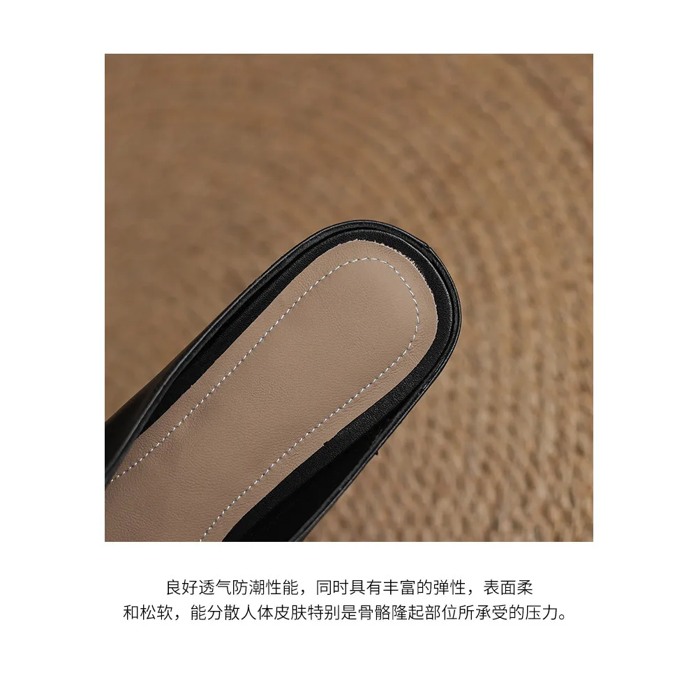 Spring/Summer Slippers, Square Toe, Bow, Chunky Heel, Mid-Heel, Fashionable Women's Shoes, Simple and Comfortable