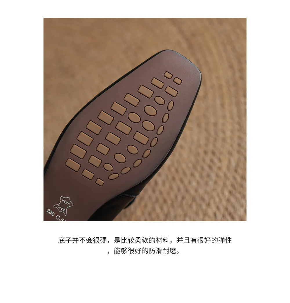 Spring/Summer Slippers, Square Toe, Bow, Chunky Heel, Mid-Heel, Fashionable Women's Shoes, Simple and Comfortable