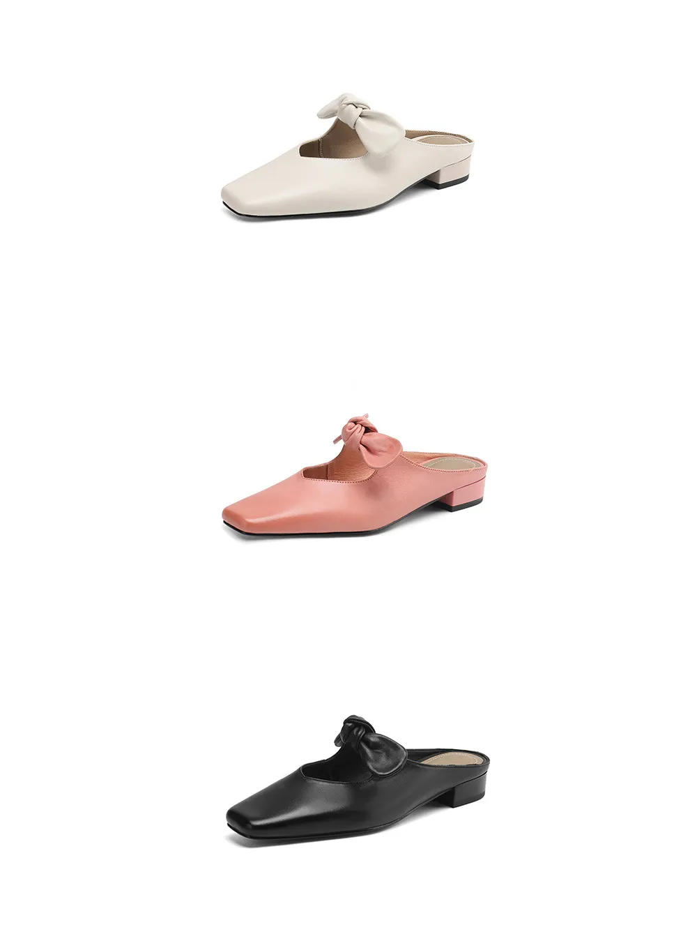 Spring/Summer Slippers, Square Toe, Bow, Chunky Heel, Mid-Heel, Fashionable Women's Shoes, Simple and Comfortable