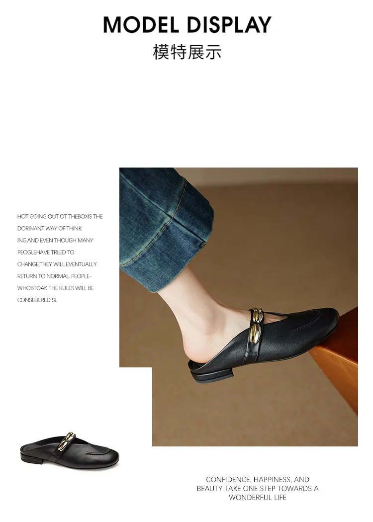 One pair of 2.5cm low-heeled, stylish flat sandals with gold and silver buckles, made of soft top-grain cowhide and lined with sheepskin.