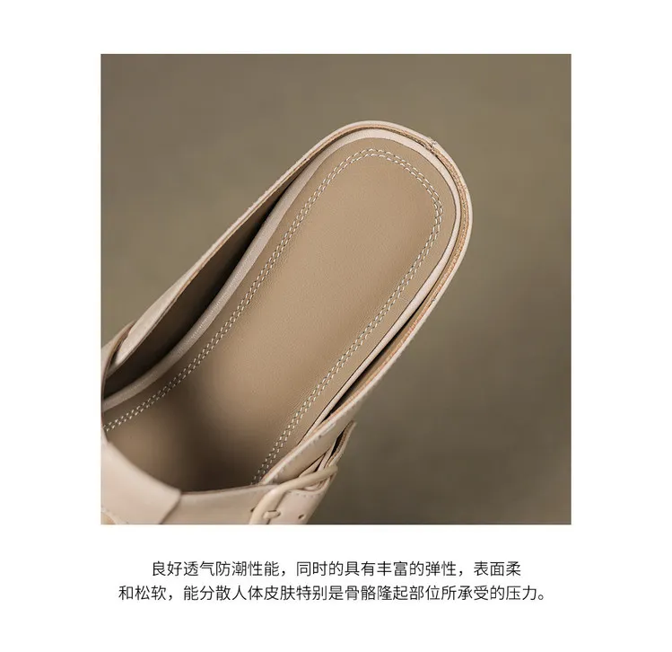 Recommended in-stock spring/summer round-toe slippers, closed-toe flat wedge heels, cowhide women's shoes, 4-20g