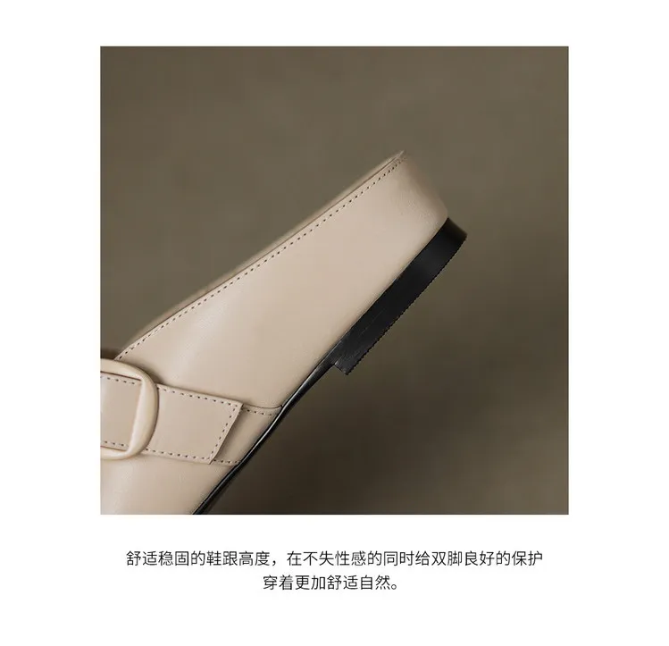 Recommended in-stock spring/summer round-toe slippers, closed-toe flat wedge heels, cowhide women's shoes, 4-20g