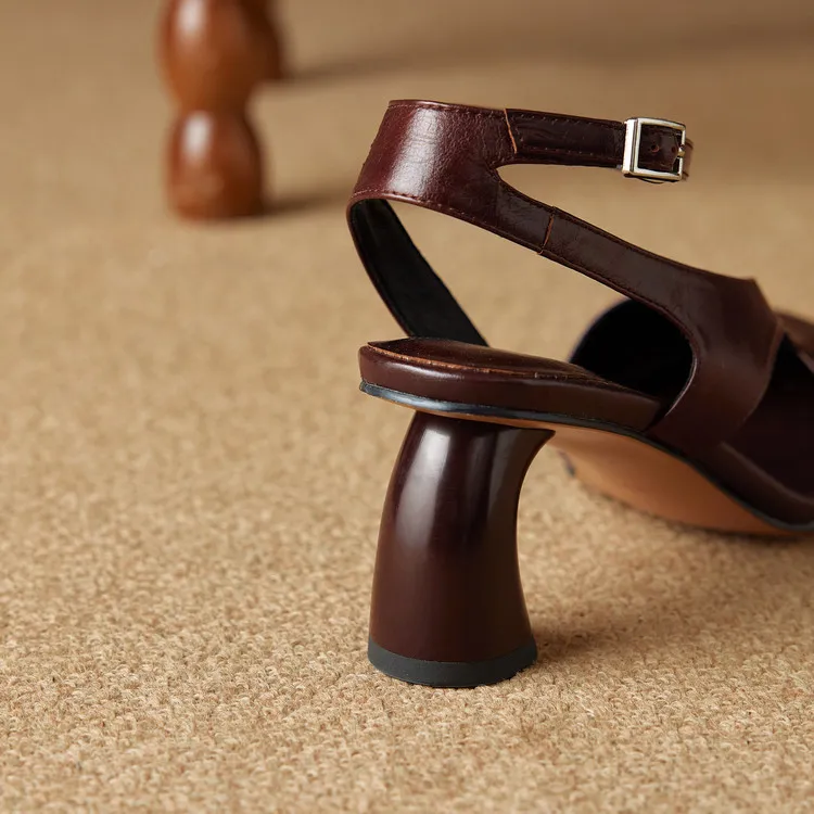 Spring/Summer Square Toe Sandals with Buckle Chunky Heel Fashion Leather Women's Shoes 4-20n