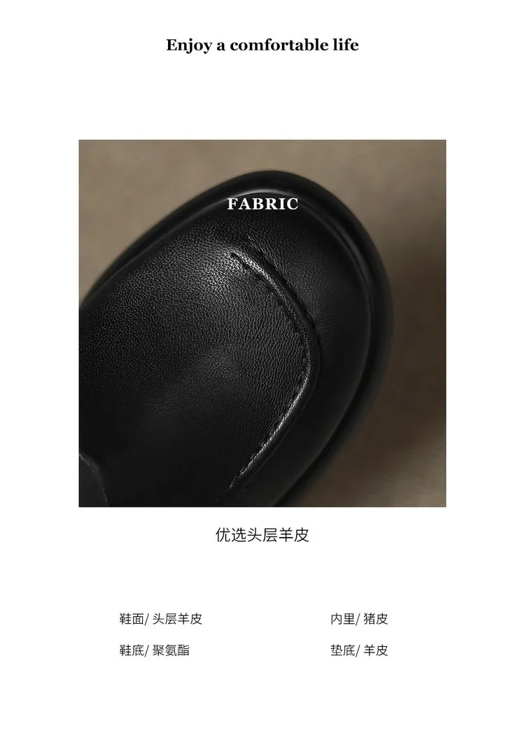 Spring/Summer Round Toe Platform Chunky Heel Slippers Sheepskin Fashion Women's Shoes Black 5-13c