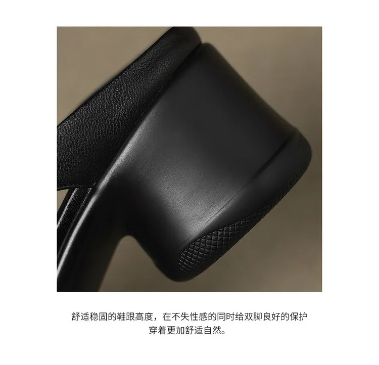 Spring/Summer Round Toe Platform Chunky Heel Slippers Sheepskin Fashion Women's Shoes Black 5-13c