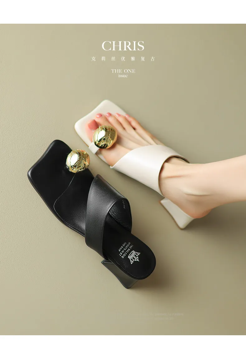 Summer slippers with square toe, chunky heel, and high heels – fashionable women's shoes