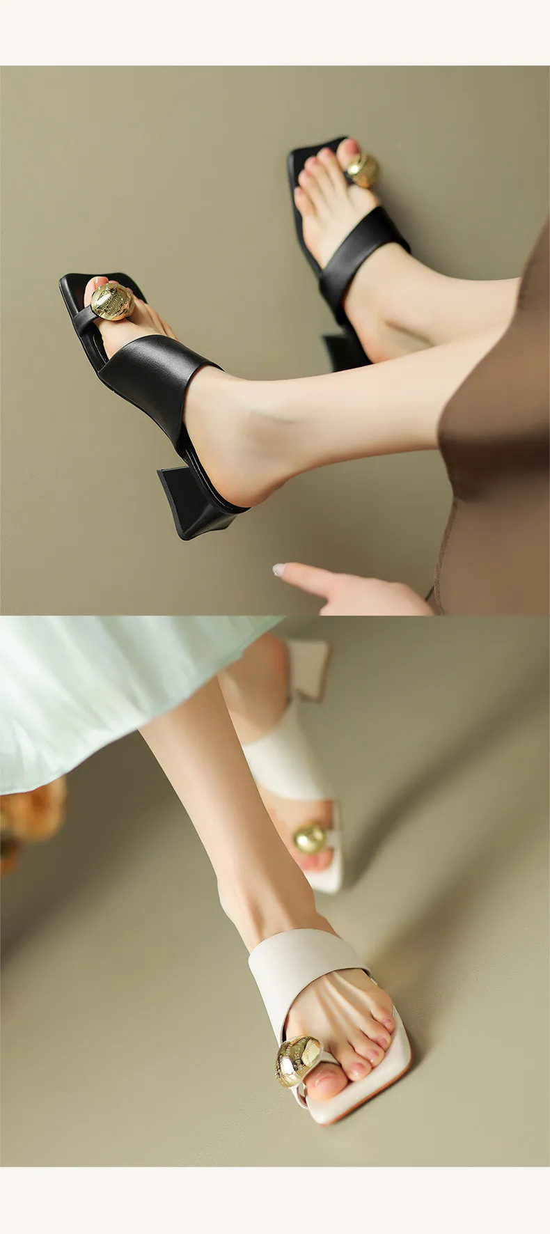 Summer slippers with square toe, chunky heel, and high heels – fashionable women's shoes