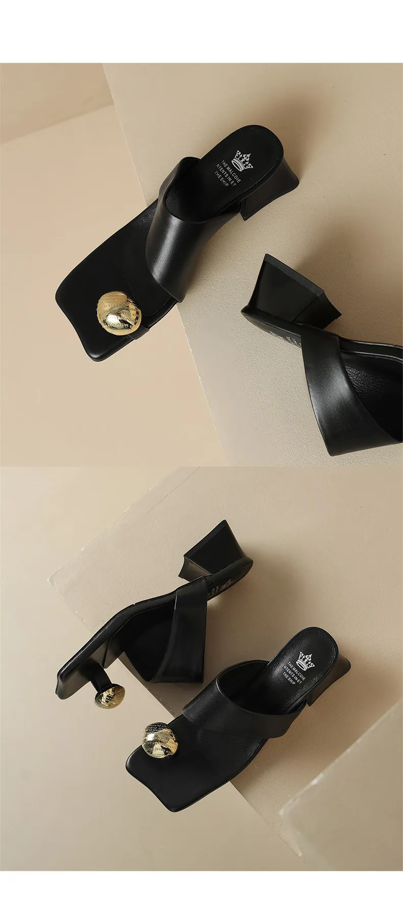 Summer slippers with square toe, chunky heel, and high heels – fashionable women's shoes