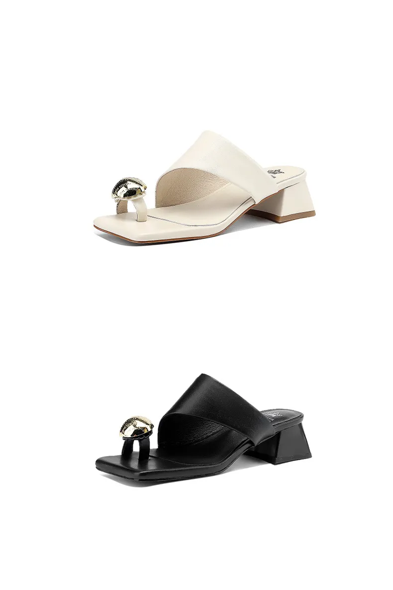 Summer slippers with square toe, chunky heel, and high heels – fashionable women's shoes