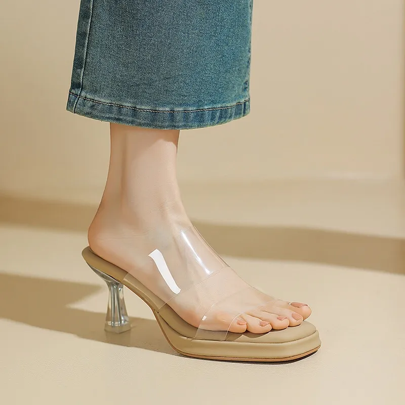 Spring/Summer Slip-on Fashion Women's Slip-on Sandals with Square Toes and Chunky Heels