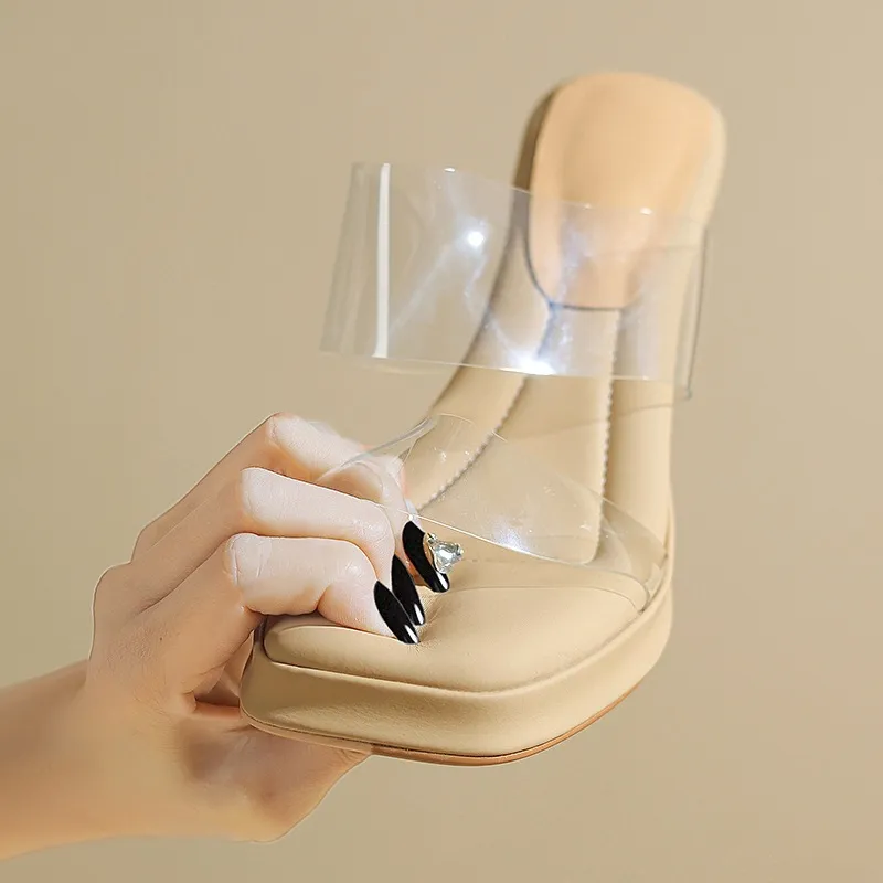 Spring/Summer Slip-on Fashion Women's Slip-on Sandals with Square Toes and Chunky Heels