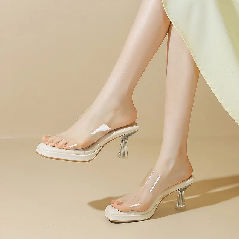 Spring/Summer Slip-on Fashion Women's Slip-on Sandals with Square Toes and Chunky Heels