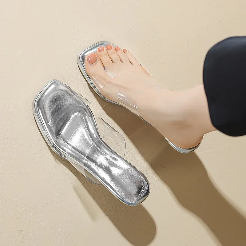 Spring/Summer Slip-on Fashion Women's Slip-on Sandals with Square Toes and Chunky Heels