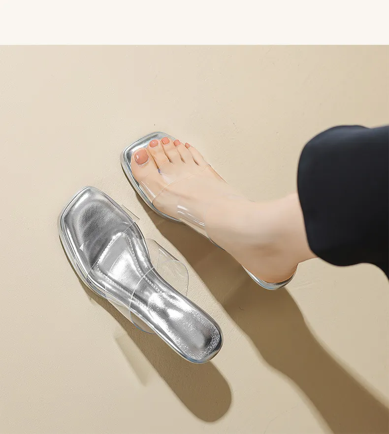 Spring/Summer Slip-on Fashion Women's Slip-on Sandals with Square Toes and Chunky Heels